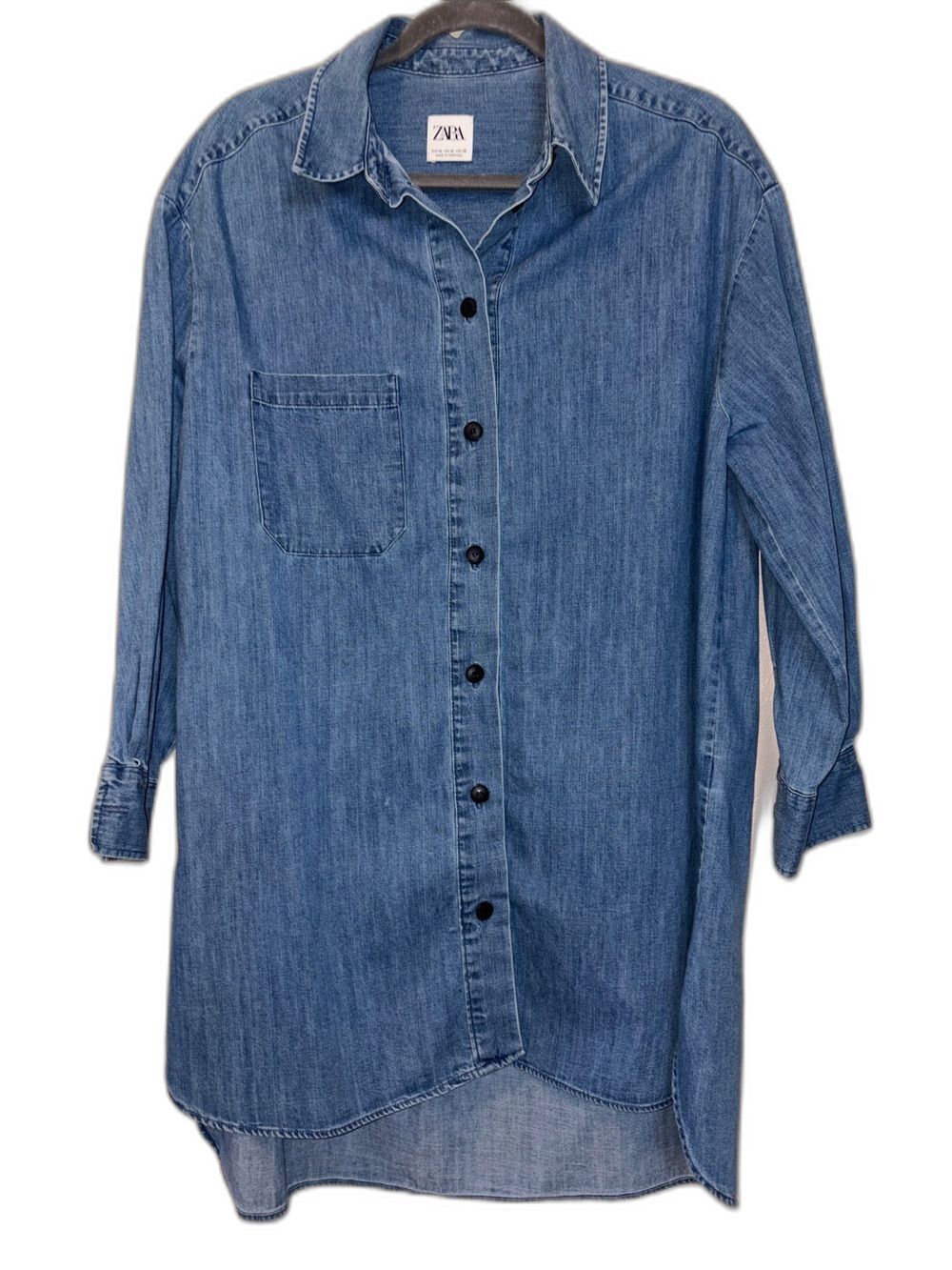 Zara cotton blue chambray denim tunic dress size M